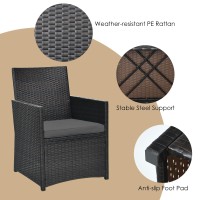 Kotek 3 Piece Outdoor Dining Set, Pe Rattan Dining Table & Chairs Set With Tempered Glass Top & Cushions, Wicker Conversation Set, Patio Bistro Set For Backyard Garden Porch (Grey)