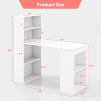 Ifanny 48 Inch Computer Desk With Bookshelf, Reversible Study Writing Desk With Storage Shelves & Cpu Stand, Compact Office Desks & Workstations, White Desk For Bedroom, Kids Room, Study (White)
