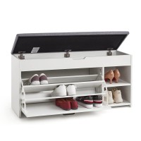 Mondeer Shoe Storage Bench With Seat Cushion, Shoe Bench With Flip-Up Drawer And Open Storage Space For Hallway Entryway Wooden Modern Style 39.4 X 11.8 X 20.5 Inch (White)