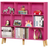 Leyaoyao 10 Cube Bookshelf 3 Tier Modern Wide Bookcase With Legs Midcentury Wood Bookshelves Storage Pink Large Book Case Frees