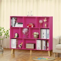 Leyaoyao 10 Cube Bookshelf 3 Tier Modern Wide Bookcase With Legs Midcentury Wood Bookshelves Storage Pink Large Book Case Frees