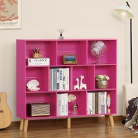 Leyaoyao 10 Cube Bookshelf 3 Tier Modern Wide Bookcase With Legs Midcentury Wood Bookshelves Storage Pink Large Book Case Frees