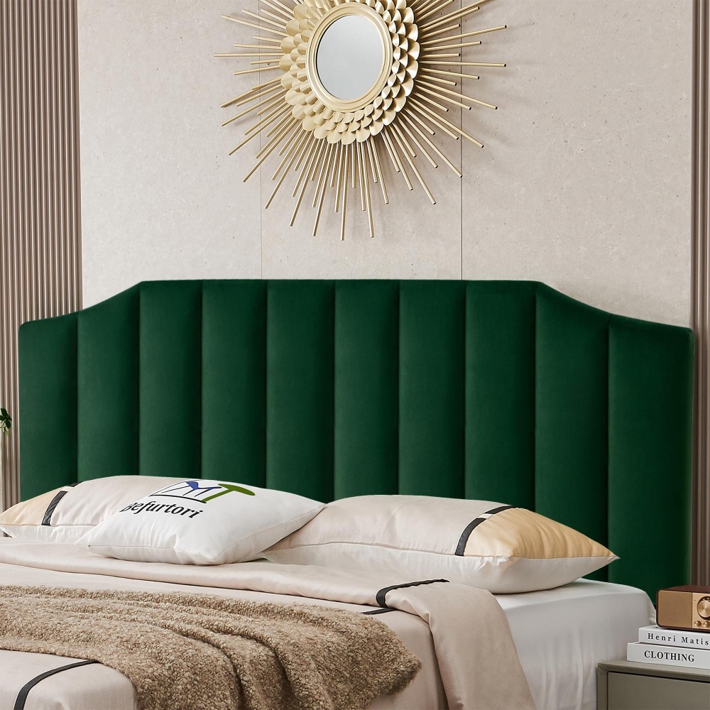 Befurtori Velvet Upholstered King/Cal King Headboard, Tufted Headboard For King/Cal King Bed, Modern Vertical Channel Design With Curved Tufted Solid Wood Head Board And Luxury Soft Padded, Jade Green