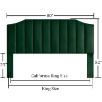 Befurtori Velvet Upholstered King/Cal King Headboard, Tufted Headboard For King/Cal King Bed, Modern Vertical Channel Design With Curved Tufted Solid Wood Head Board And Luxury Soft Padded, Jade Green