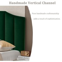 Befurtori Velvet Upholstered King/Cal King Headboard, Tufted Headboard For King/Cal King Bed, Modern Vertical Channel Design With Curved Tufted Solid Wood Head Board And Luxury Soft Padded, Jade Green