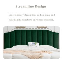 Befurtori Velvet Upholstered King/Cal King Headboard, Tufted Headboard For King/Cal King Bed, Modern Vertical Channel Design With Curved Tufted Solid Wood Head Board And Luxury Soft Padded, Jade Green