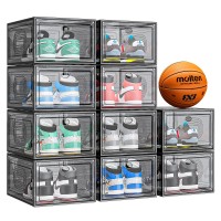 Cakraie 10 Pack Thicken Shoe Organizer Stackable Upgraded Sturdy Shoe Storage Box With Magnetic Door Shoe Containers For Sneaker