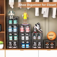 Cakraie 10 Pack Thicken Shoe Organizer Stackable Upgraded Sturdy Shoe Storage Box With Magnetic Door Shoe Containers For Sneaker