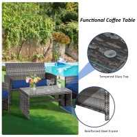 Dortala 4 Piece Patio Furniture Set, Outdoor Wicker Conversation Set With Soft Cushions & Tempered Glass Coffee Table, Rattan Patio Sofa Bistro Sets For Courtyard Balcony, Navy