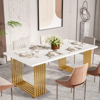 Tribesigns Modern Dining Table for 6-8 People, 70.8-in White Dining Room Table, Wooden Kitchen Table, Rectangular Dinner Table for Dining Room Family Gathering