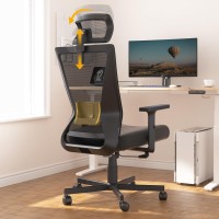 Dripex Ergonomic Office Chair, High Back Desk Chair, Mesh Computer Chair With Lumbar Support, Adjustable Headrest & 2D Armrest, 360 Swivel Task Chair, 90-135Tilt Function, Black