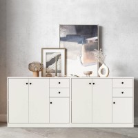 Ifanny Storage Cabinet With Drawers, White Sideboard Buffet With Doors And Adjustable Shelves, Modern Accent Cabinet, Large Floor Cabinet For Kitchen, Dining Living Room, Bedroom, Entryway