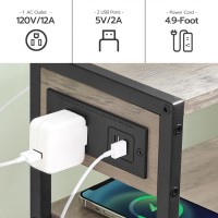 Hoobro Small Narrow Side Table With Charging Station Skinny End Table For Small Spaces Slim Nightstand With Usb Ports Outlet