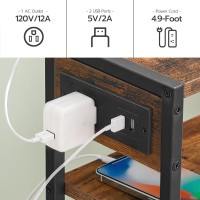 Hoobro Small Narrow Side Table With Charging Station Skinny End Table For Small Spaces Slim Nightstand With Usb Ports Outlet