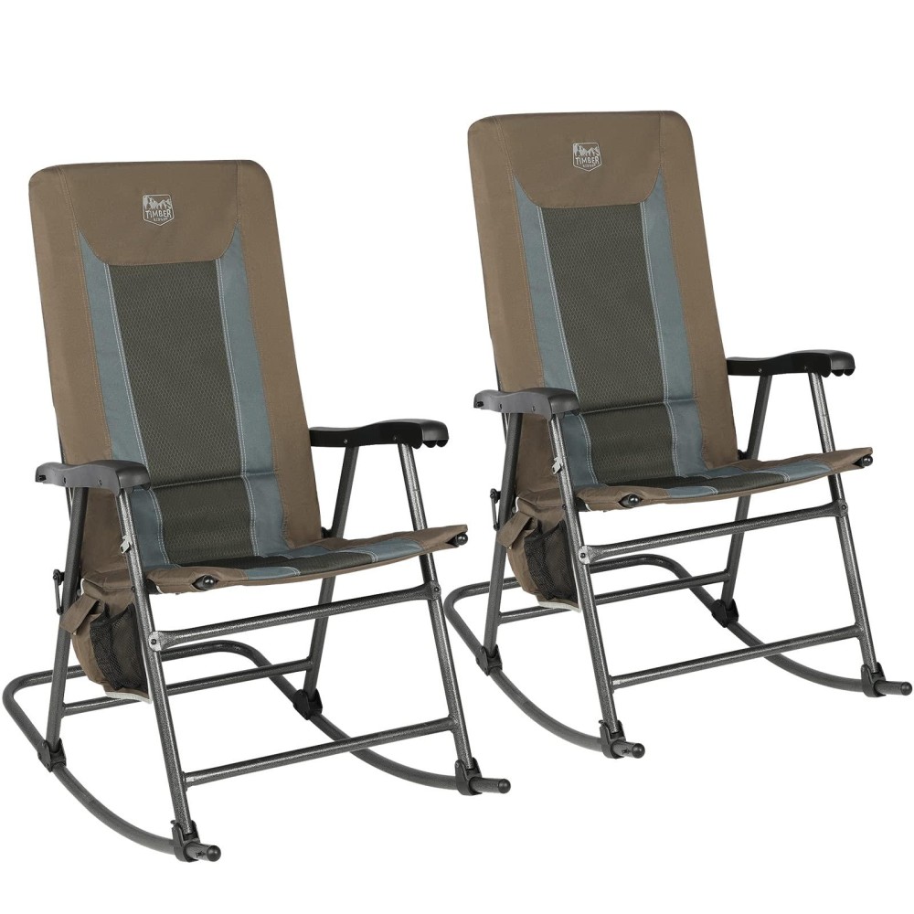 Timber Ridge Foldable Padded Rocking Chair Set Of 2 For Outdoor High Back And Heavy Duty Portable For Camping Patio Lawn Ga