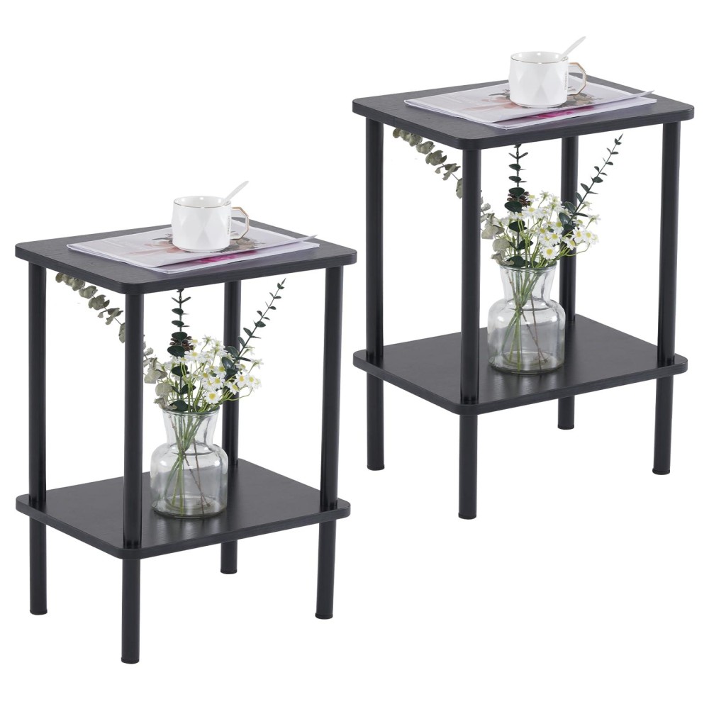 Apicizon 2 Tier End Table Set Of 2 Boho Side Table With Storage Shelf Nightstand Bedside Table For Small Spaces Bedroom Livi