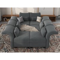 LLappuil Oversized Sleeper Sectional Sofa Couch, 89.5 6-Seater Bed Shaped Modular Sectional Sofa with Storage Chaise, High Back Recliner Velvet Couches, Anti-Scratch Grey