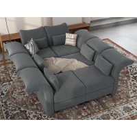 LLappuil Oversized Sleeper Sectional Sofa Couch, 89.5 6-Seater Bed Shaped Modular Sectional Sofa with Storage Chaise, High Back Recliner Velvet Couches, Anti-Scratch Grey