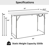 Btexpert Foldinhalf Folding Utility Table 4 Feet Lightweight Height Adjustable Portable Carrying Handle Indoor Outdoor Picnic