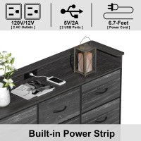 Exotica Black Dresser With Charging Station 9 Drawers Dresser With Led Light And Usb Ports Fabric Dresser For Bedroom Hallway Entryway Closets Sturdy Steel Frame Wood Top
