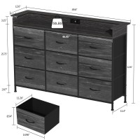 Exotica Black Dresser With Charging Station 9 Drawers Dresser With Led Light And Usb Ports Fabric Dresser For Bedroom Hallway Entryway Closets Sturdy Steel Frame Wood Top