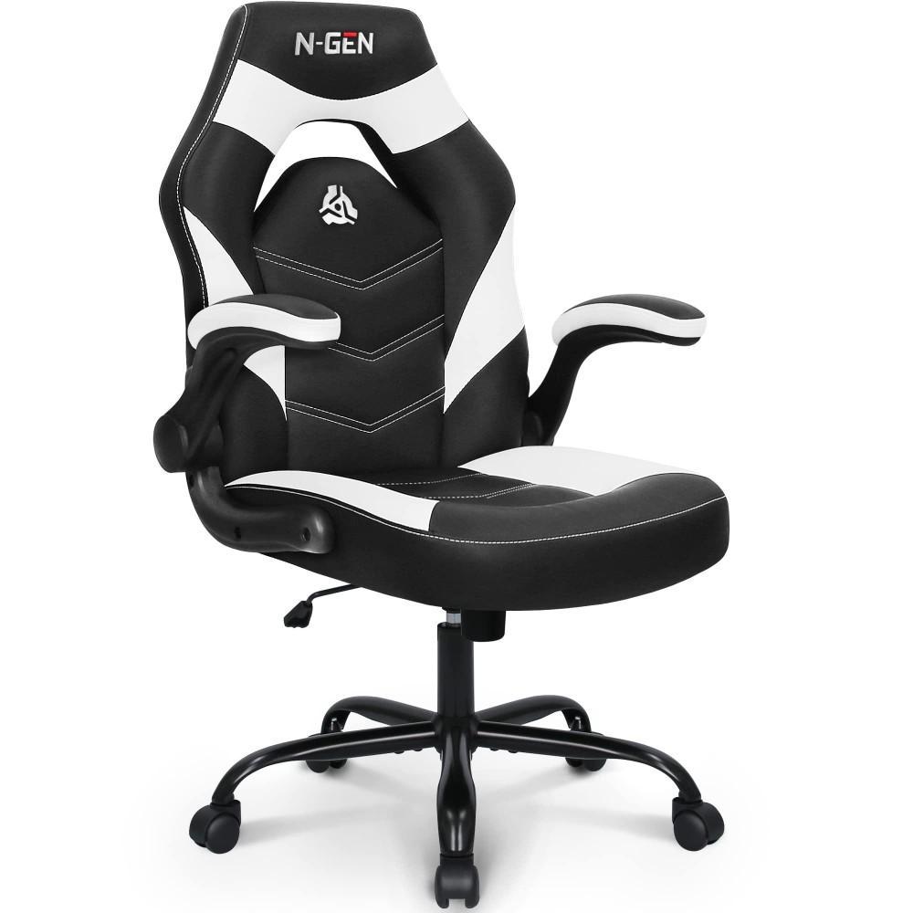 Ngen Video Gaming Computer Chair Ergonomic Office Chair Desk Chair With Lumbar Support Flip Up Arms Adjustable Height Swivel Pu