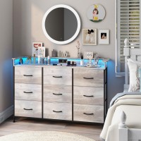 Exotica Dresser With Charge Station 9 Drawers Dresser For Bedroom With Led Lights Tall Wide Fabric Dressers Chests Of Drawers