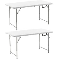 Btexpert Foldinhalf Folding Utility Table 4Feet Lightweight Height Adjustable Portable Carrying Handle Indoor Outdoor Picnic C