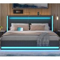 Dnxao King Bed Frame With Headboard And Led Lights Upholstered Platform Bed With Usb Charging Station King Size Bed With Metal