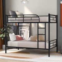 Biadnbz Twin Over Twin Bunk Bed, Metal Low Bunkbeds Frame With Built-In Ladder, For Kids Teens Bedroom, Black