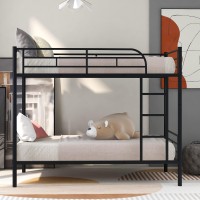 Biadnbz Twin Over Twin Bunk Bed, Metal Low Bunkbeds Frame With Built-In Ladder, For Kids Teens Bedroom, Black
