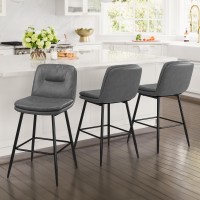 Cozyman Bar Stools Set Of 2 Doublelayer Upholstered Counter Height Bar Stools For Kitchen Island Faux Leather Barstools With