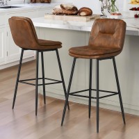 Cozyman Bar Stools Set Of 2 Doublelayer Upholstered Bar Height Stools For Kitchen Island Pub Faux Leather Barstools With Back