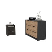 Benson 2 Piece Bedroom Set, Nightstand + Drawer Dresser, Black Light Oak(D0102H2BcMg)