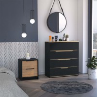 canby 2 Piece Bedroom Set, Nightstand + Drawer Dresser, Black Pine Light Oak(D0102H2BcDV)
