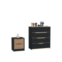 canby 2 Piece Bedroom Set, Nightstand + Drawer Dresser, Black Pine Light Oak(D0102H2BcDV)