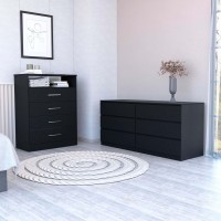 Tryon 2 Piece Bedroom Set, Drawer Dresser + Drawer Dresser, Black(D0102H2Bc8U)