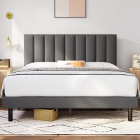 Molblly Queen Size Bed Frame Upholstered Platform With Headboard And Strong Wooden Slats,Mattress Foundation,Non-Slip And Noise-Free,No Box Spring Needed, Easy Assembly,Dark Gray