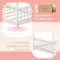 Giantex House Bed Twin, Solid Wood Kids House Bed With Roof, Headboard And Footboard, Low Floor Twin Bed Frame For Toddlers Teens Girls Boys, No Box Spring Needed, White