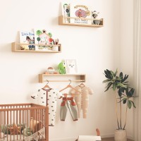 Fixwal Nursery Shelves 165 Inch Floating Bookshelves For Wall Set Of 3 Baby Nursery Decor Solid Wood Wall Mounted Shelves Fo