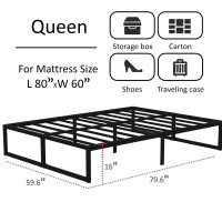 Lutown-Teen 16 Inch Bed Frame Queen Size Heavy Duty Steel Slat Support Metal Platform Queen Bed Frame No Box Spring Needed, Easy Assembly, Black