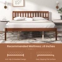 Giantex Wood Queen Bed Frame With Headboard, Mid Century Platform Bed With Wood Slat Support, Solid Wood Foundation, 12 Inch Height For Under Bed Storage, Easy Assemble, Walnut