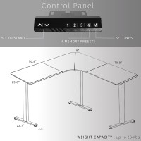 Vivo Electric Height Adjustable 71 X 71 Inch Curved Corner Stand Up Desk, Light Wood Table Top, White Frame, Memory Controller, L-Shaped Workstation, E3C Series, Desk-Kit-E3Cwc