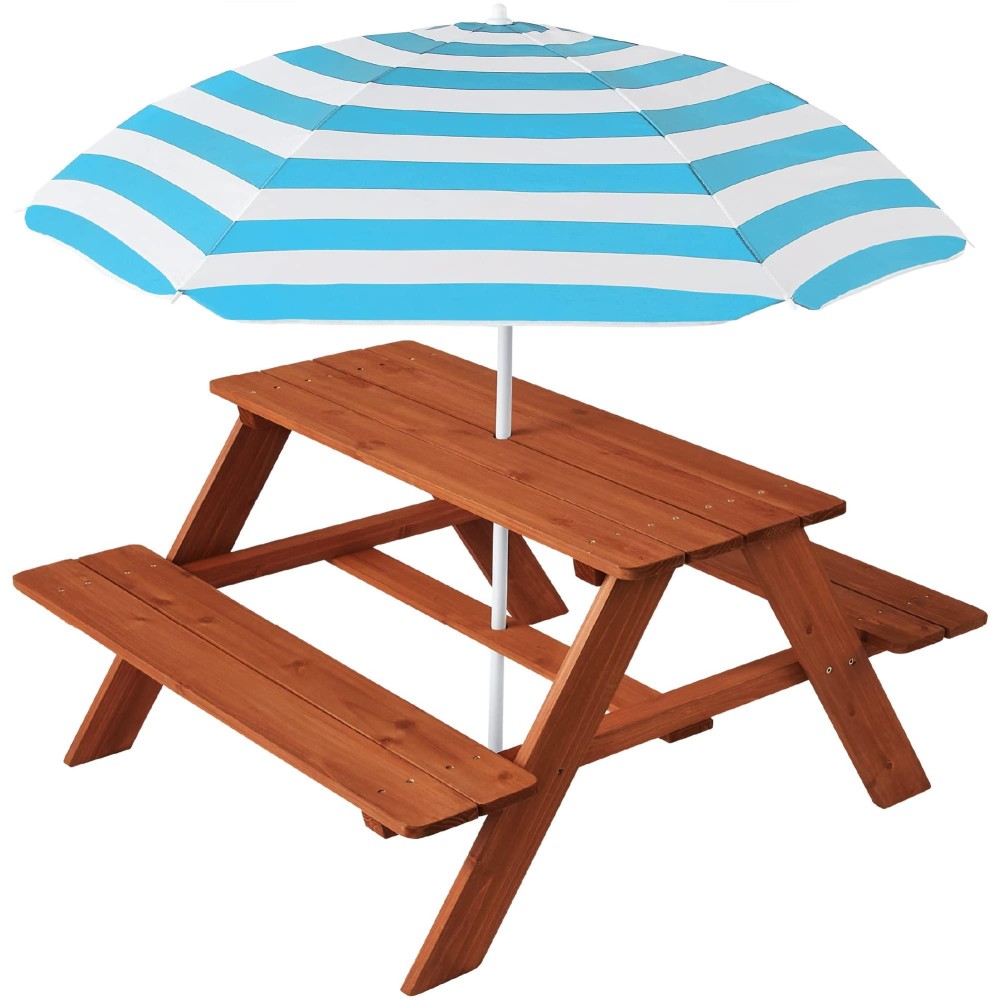 Best Choice Products Kids Wooden Picnic Table Outdoor Activity Dining Table Wadjustable Collapsible Umbrella Builtin Seats