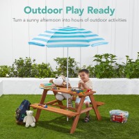 Best Choice Products Kids Wooden Picnic Table Outdoor Activity Dining Table Wadjustable Collapsible Umbrella Builtin Seats