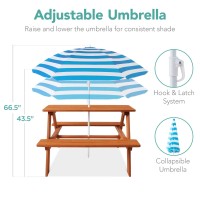 Best Choice Products Kids Wooden Picnic Table Outdoor Activity Dining Table Wadjustable Collapsible Umbrella Builtin Seats