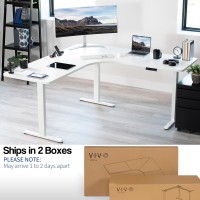 Vivo Electric Height Adjustable 71 X 71 Inch Curved Corner Stand Up Desk, White Table Top, White Frame, Memory Controller, L-Shaped Workstation, E3C Series, Desk-Kit-E3Cww