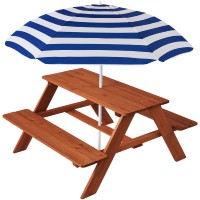 Best Choice Products Kids Wooden Picnic Table Outdoor Activity Dining Table Wadjustable Collapsible Umbrella Builtin Seats