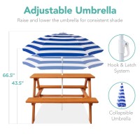 Best Choice Products Kids Wooden Picnic Table Outdoor Activity Dining Table Wadjustable Collapsible Umbrella Builtin Seats