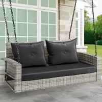 Yitahome 2Seats Wicker Hanging Porch Swing Chair Outdoor Gray Rattan Patio Swing Lounge W 2 Back Cushions Capacity 530Lbs For